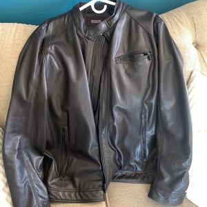Men’s Black Michael Kors Leather Zip Up Jacket